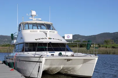 Kiwi Cat power catamaran on the Napa River